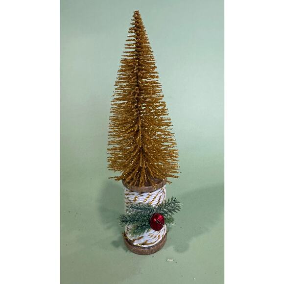Handcrafted Gold Bottle Brush Tree on Decorated Thread Spool Holiday Décor SPT1 - Picture 4 of 4